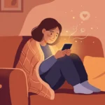 Person longingly looking at a phone, illustrating feening