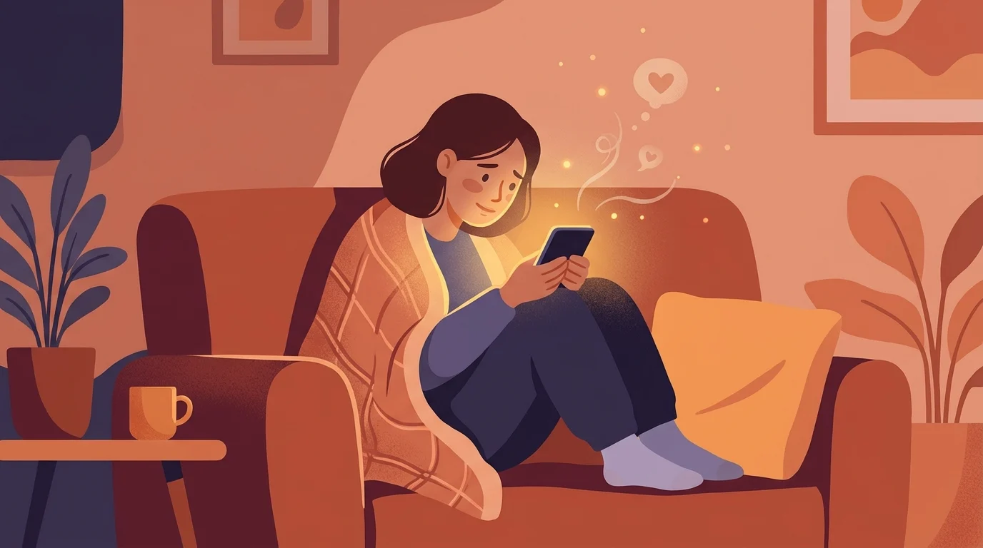 Person longingly looking at a phone, illustrating feening
