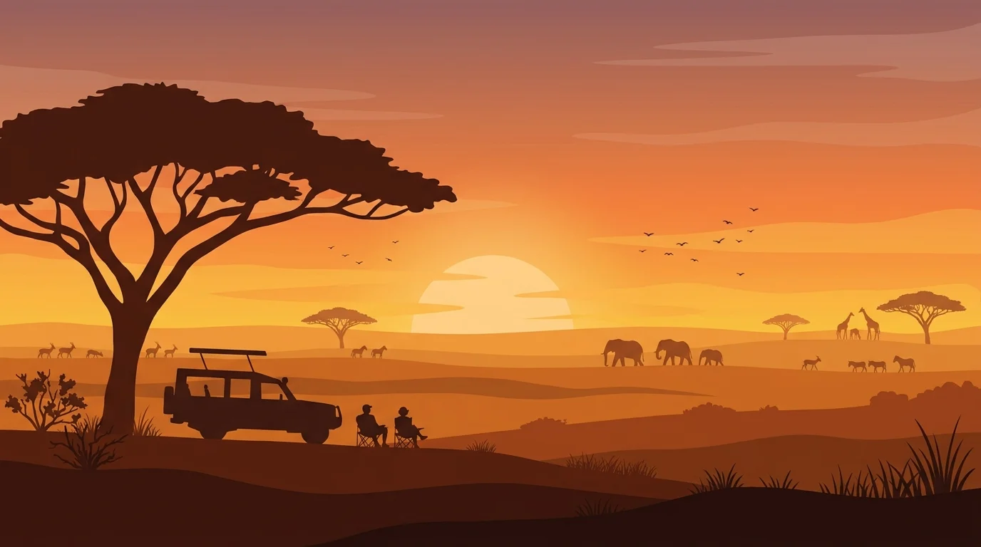 Animals at a safari sunset, illustrating hakuna matata
