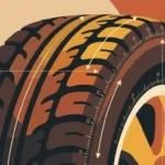 Car tire with measurement markings, illustrating tire size