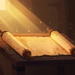 Golden light on an ancient scroll, illustrating adonai