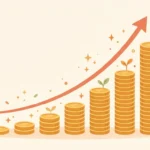 Rising growth chart with coins, illustrating cagr