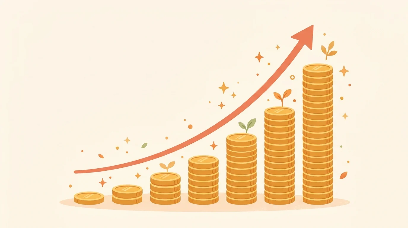 Rising growth chart with coins, illustrating cagr