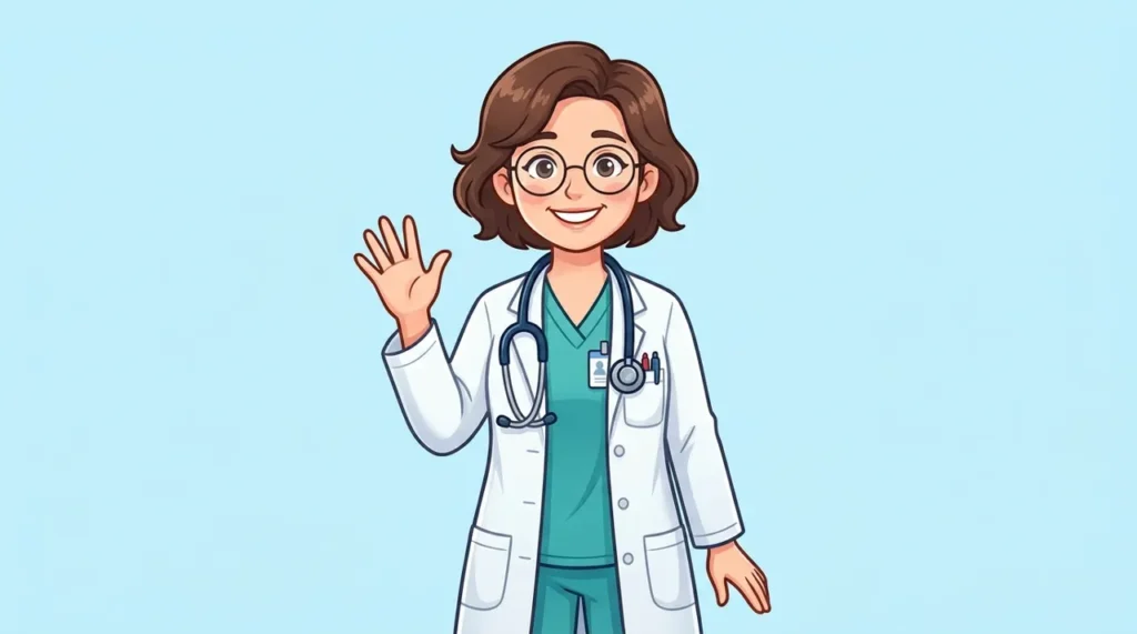 Friendly cartoon doctor with a stethoscope, ready for doctor and health riddles